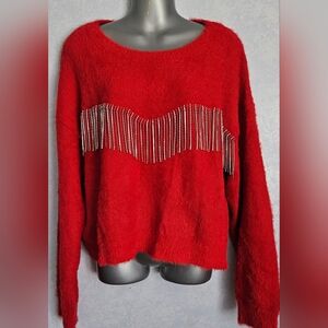 ON 12TH Womens Fuzzy Rhinestone Sweater L